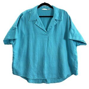 SOFT SURROUNDINGS Women Linen Short Sleeve Button Accents‎ Tunic Sz 2x Blue 21-4